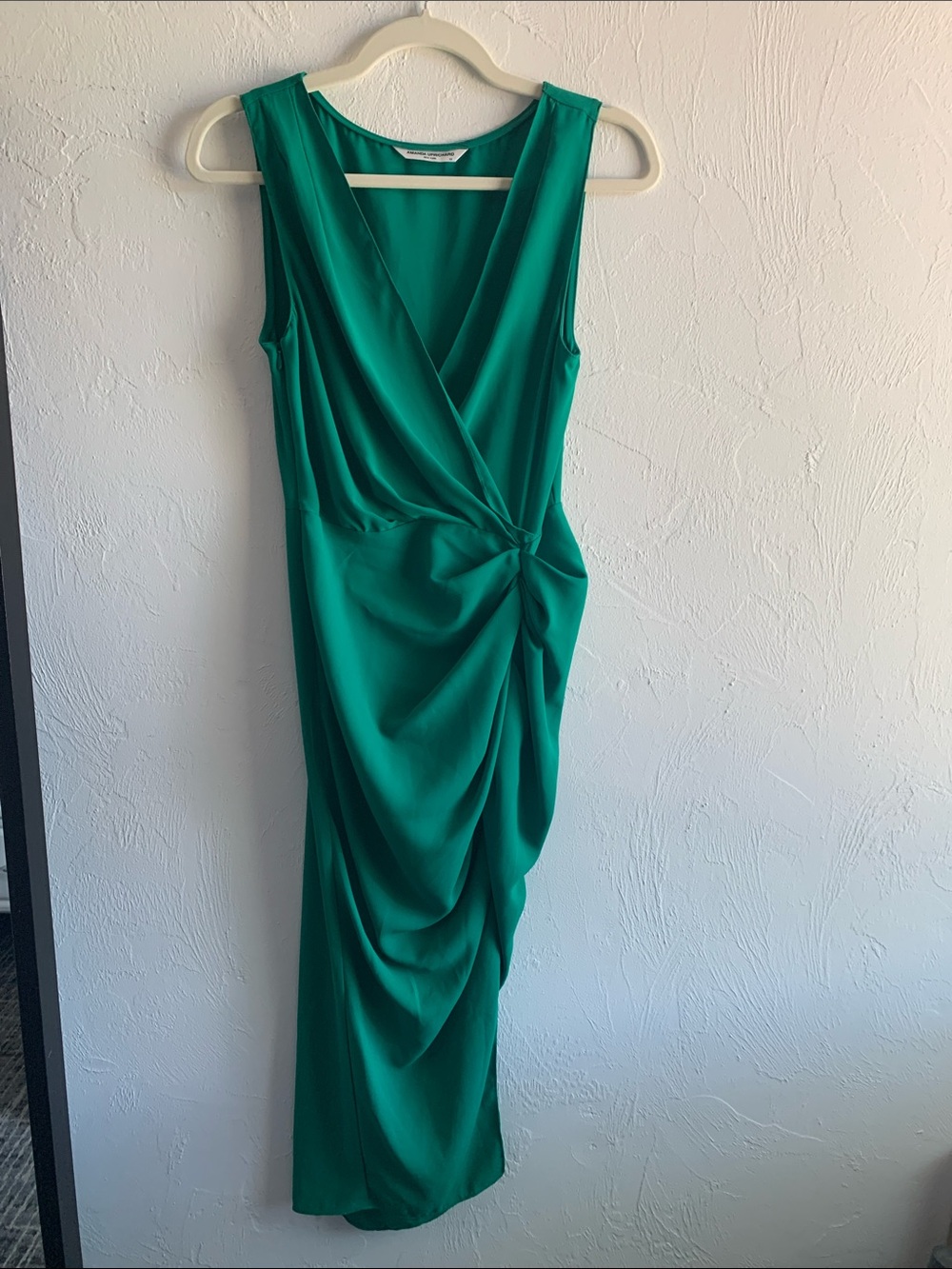 Sleeveless Green Draped Wrap Midi Dress